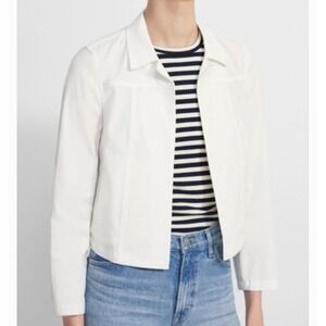 Theory Women's Shrunken Jean Jacket in Drape Cotton M Cream NEW Without Tags